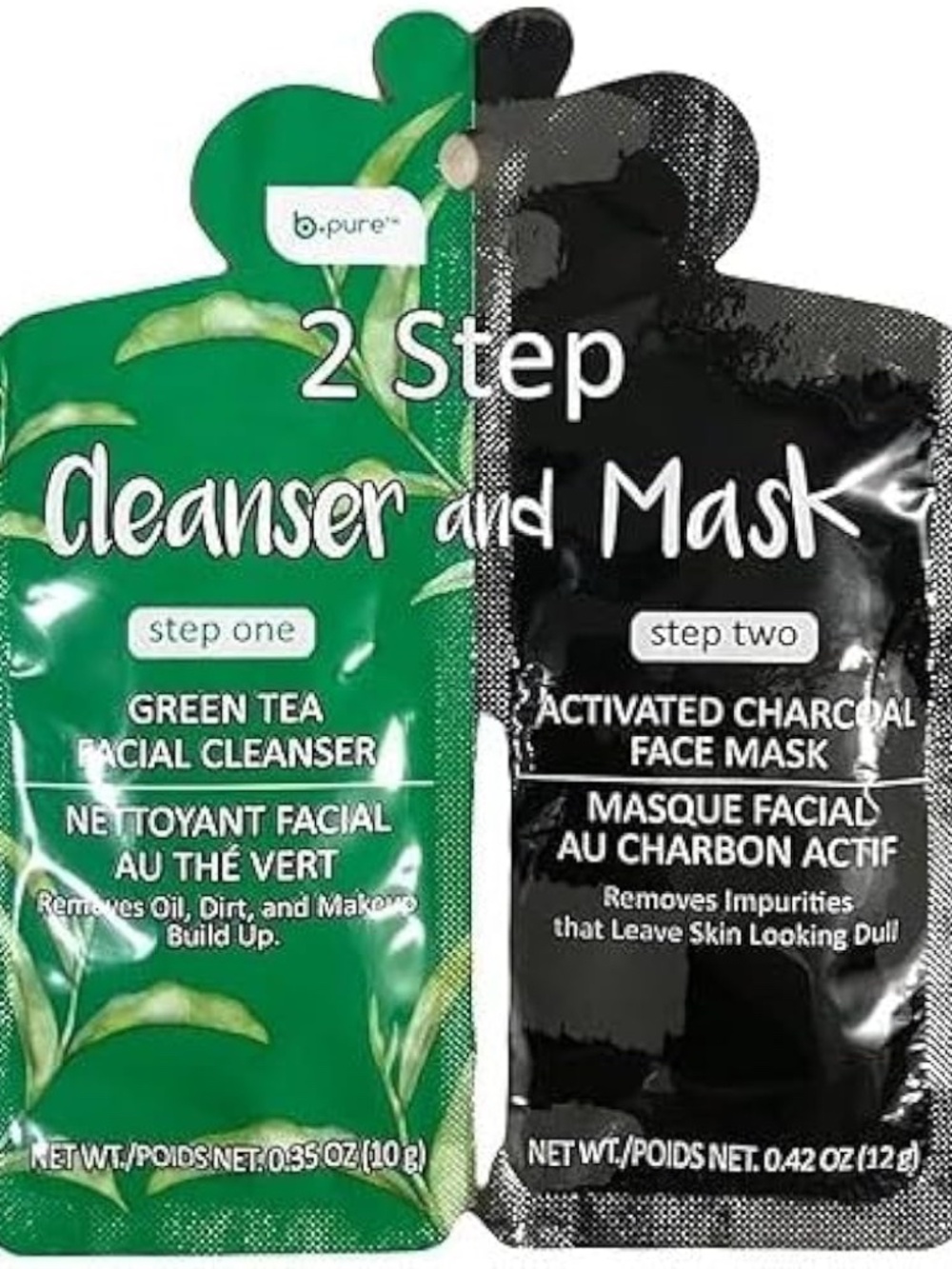 2 Step Green Tea Facial Cleanser and Activated Charcoal Face Mask, Deep Cleansin